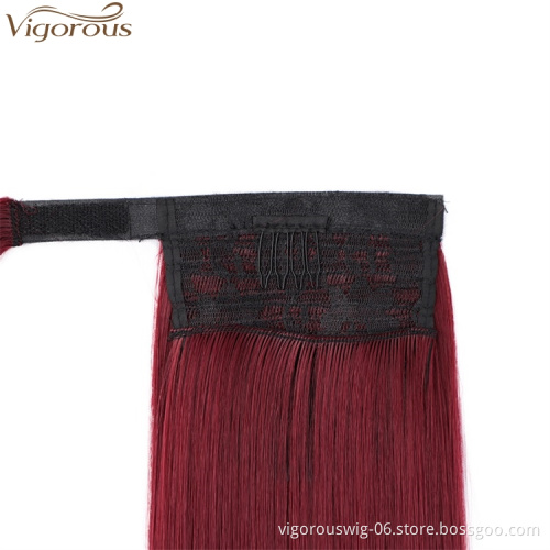 Vigorous Cheap Synthetic Hairpiece for Women Long Straight Red Drawstring Ponytail  Clip in Ponytail Extension Heat Resistant